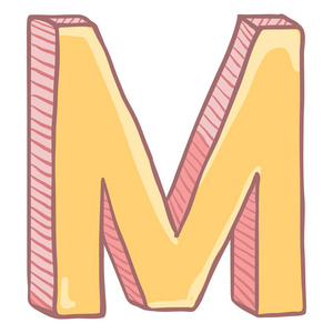 单卡通字母 m 在黄色和粉红色的颜色照片