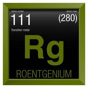 錀符号.元素编号 111 周期表中的元素-化学-绿色方框黑色背景照片