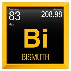 铋的符号。元素 83 的元素周期表中的元素个数化学黄色方框黑色背景