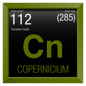 第 112 号元素周期表中的元素化学绿色方框黑色背景照片