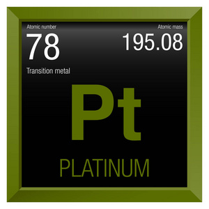 白金的象征。元素数目 78 元素周期表中的元素化学绿色方框黑色背景