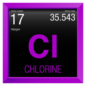 元素编号 17 周期表中的元素-化学-洋红色方形框架与黑色背景照片