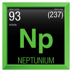 镎符号。元素编号 93 周期表中的元素化学绿色方框黑色背景