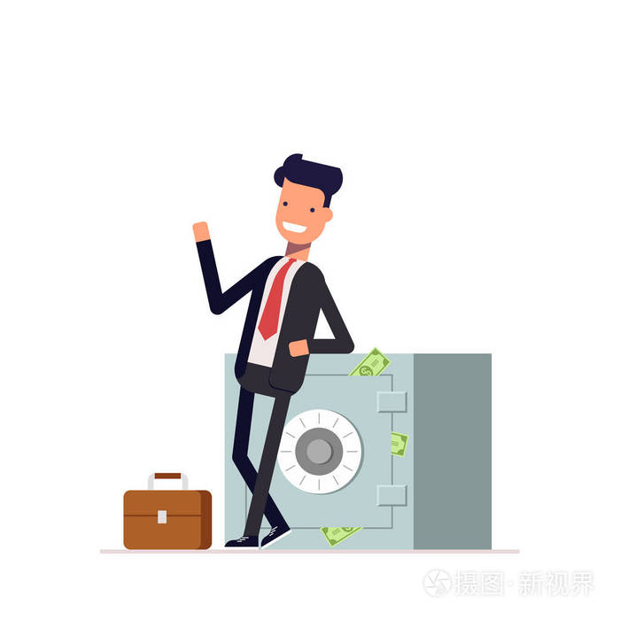 商人或经理站附近封闭安全从哪出钱的棒.在商务西装挥舞着的男人.