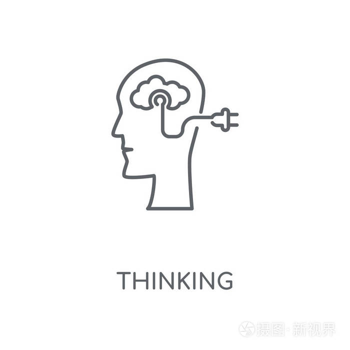 思考线性图标思维概念笔画符号设计薄的图形元素向量例证在白色背景上