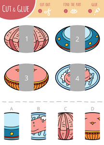 找到合适的部分。教育削减和胶水游戏的孩子。卡通一套几何形状。椭圆形