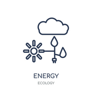 绿色能源图标。从生态学收藏的绿色能量线性符号设计。简单的大纲元素向量例证在白色背景