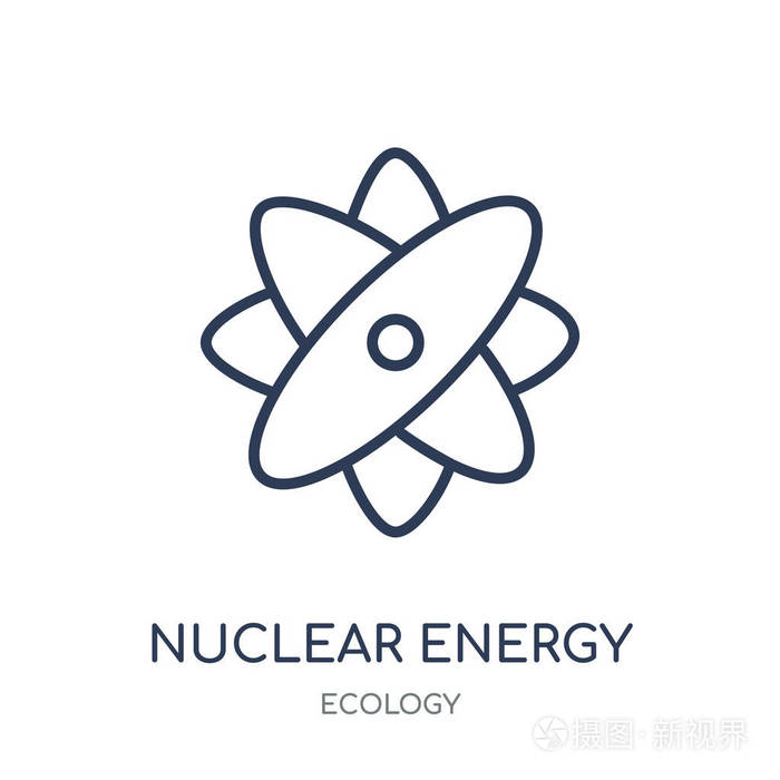 插画 核能图标.核能线性符号设计从生态学汇集.