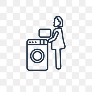 妇女和洗衣矢量轮廓图标隔离在透明背景, 高品质线性妇女和洗衣透明概念可以使用网络和移动