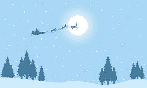 圣诞老人与火车鹿在天空剪影图片