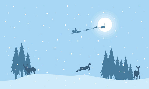 驯鹿和圣诞老人火车上天空景观