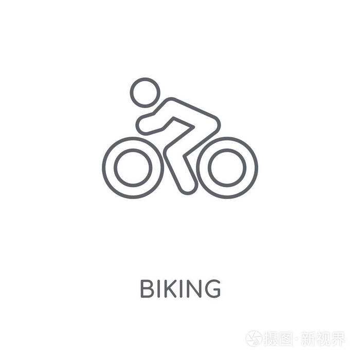 骑自行车线性图标。自行车概念笔画符号设计。薄的图形元素向量例证, 在白色背景上的轮廓样式, eps 10