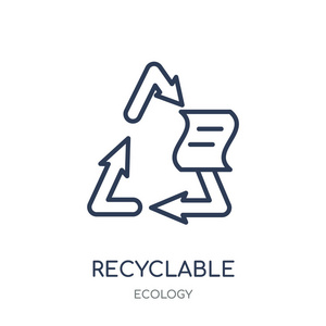 可回收图标。生态学收藏中的可回收线性符号设计。简单的大纲元素向量例证在白色背景