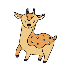 彩色鹿线涂鸦图标。卡通可爱的性格。儿童书籍插图。动物手画的载体