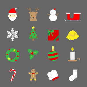 圣诞节图标设置平面色彩设计方案集