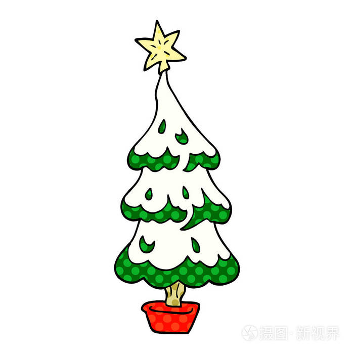 动画片涂鸦雪圣诞树