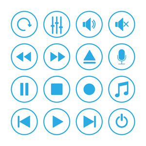 媒体播放器图标集.向量例证, 平面设计照片