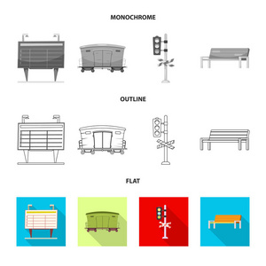 列车和车站标志的矢量设计。火车票股票矢量图集