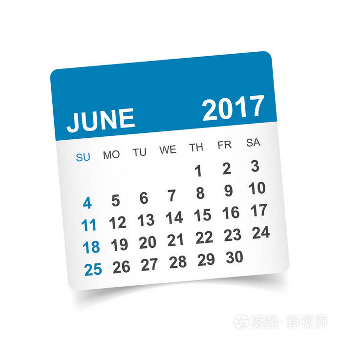 2017 年 6 月。日历矢量图