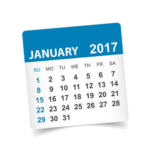 2017 年 1 月。日历矢量图