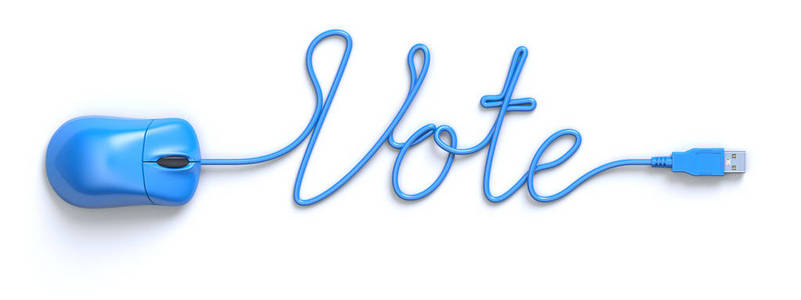 蓝色鼠标和电缆的形状的选票字3d 插图