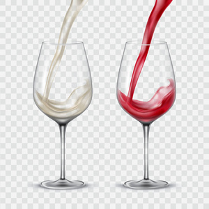 设置透明的玻璃，白色和红色的葡萄酒