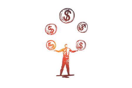 股票,货币,金融,收入,投资理念.手绘的被隔绝的向量照片