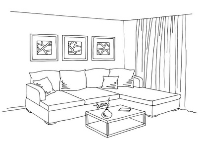 手绘线稿简单客厅图片