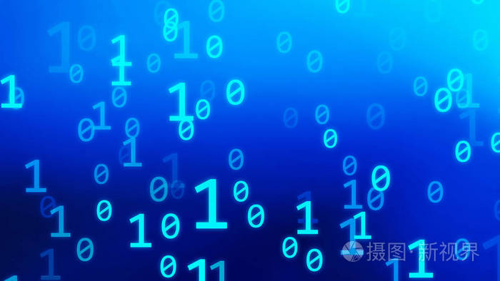 01或二进制码数模式纹理在计算机上的数字数据技术概念上的蓝色背景.