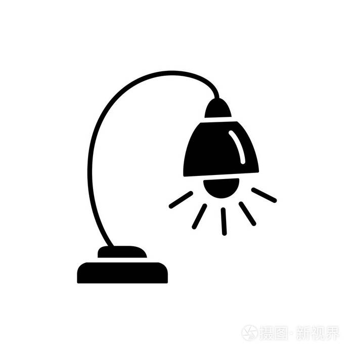 桌面学习灯具的平面图标.家庭和办公室照明.白色背景上的独立对象