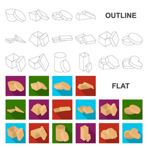 不同的盒子平面图标集合中的设计。包装盒矢量符号股票网页插图