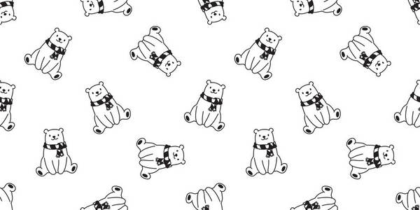 熊无缝模式北极熊矢量围巾孤立熊猫泰迪卡通背景重复壁纸