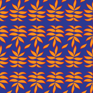 橙色热带叶子蓝色的无缝图案