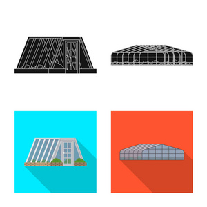 温室和植物符号的向量例证。一套温室和花园矢量图标的股票