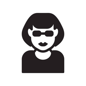 女人脸与太阳镜图标。时尚的女人面对与太阳镜标志概念在白色背景从人收藏。适用于 web 应用移动应用和打印媒体
