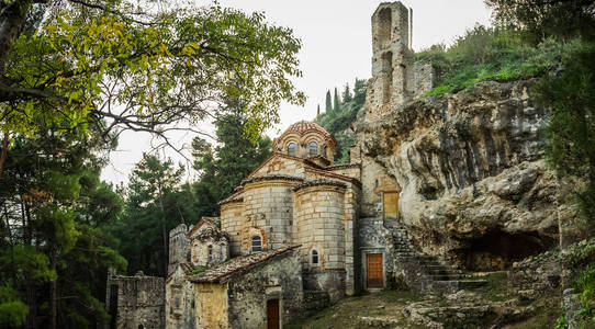 拜占庭帝国城堡 Mystras 镇的废墟