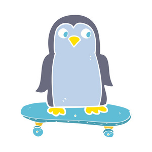 企鹅骑滑板平板彩色例证