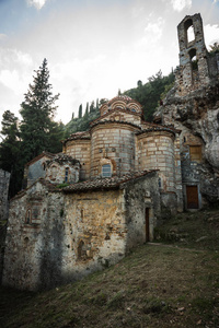 拜占庭帝国城堡 Mystras 镇的废墟