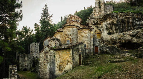 拜占庭帝国城堡 Mystras 镇的废墟