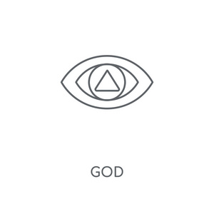上帝线性图标。神的概念笔画符号设计。薄的图形元素向量例证, 在白色背景上的轮廓样式, eps 10