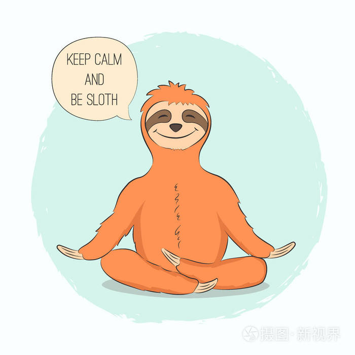 可爱的手绘懒散在瑜伽姿势莲花, 海报和贺卡.向量例证