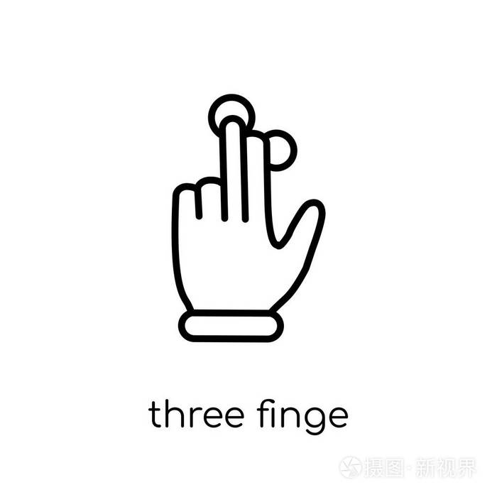 三指手势图标。时尚现代平面线性向量三手指手势图标在白色背景从细线手和客人汇集, 概述向量例证