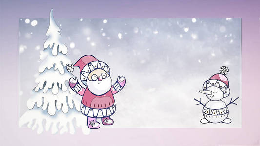 美丽的圣诞卡在复古风格与雪人和圣诞老人的形象