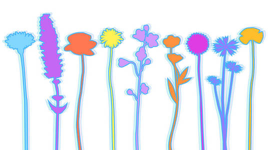 不同的野花抽象剪影向量例证