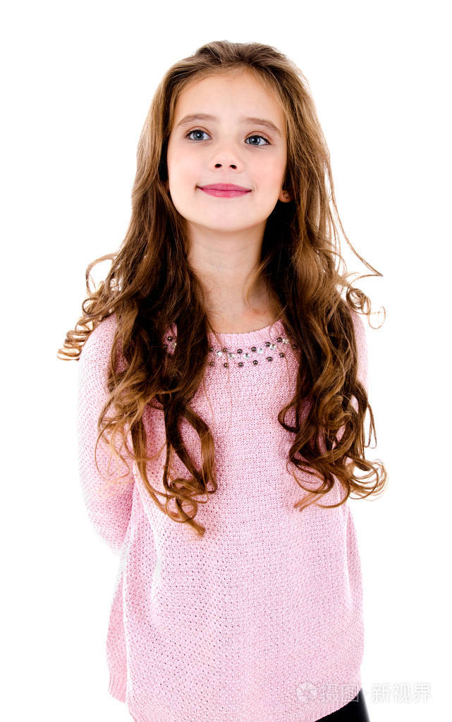 可爱微笑小女孩儿童孤立在一张白纸的肖像
