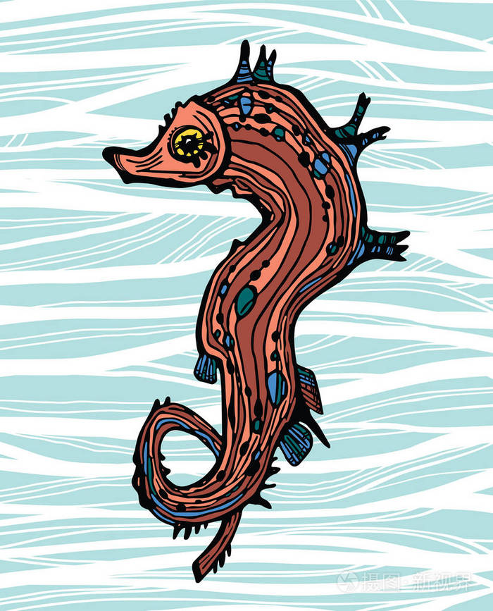 海马的剪影.手绘图矢量