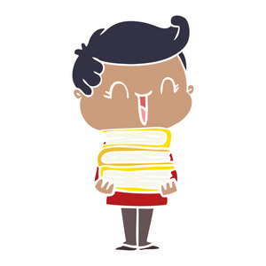 平面颜色风格动画片笑男孩携带书籍