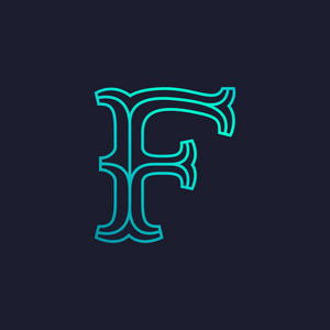 f 字母标志.单声道线平板衬线复古类型照片
