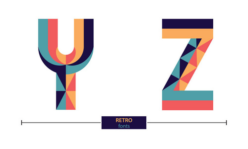 向量图形字母在一组 Y, Z 与复古风格