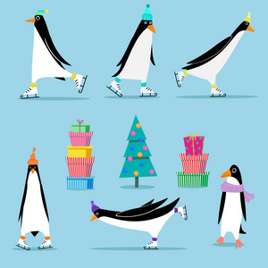 设置为新的一年设计的企鹅